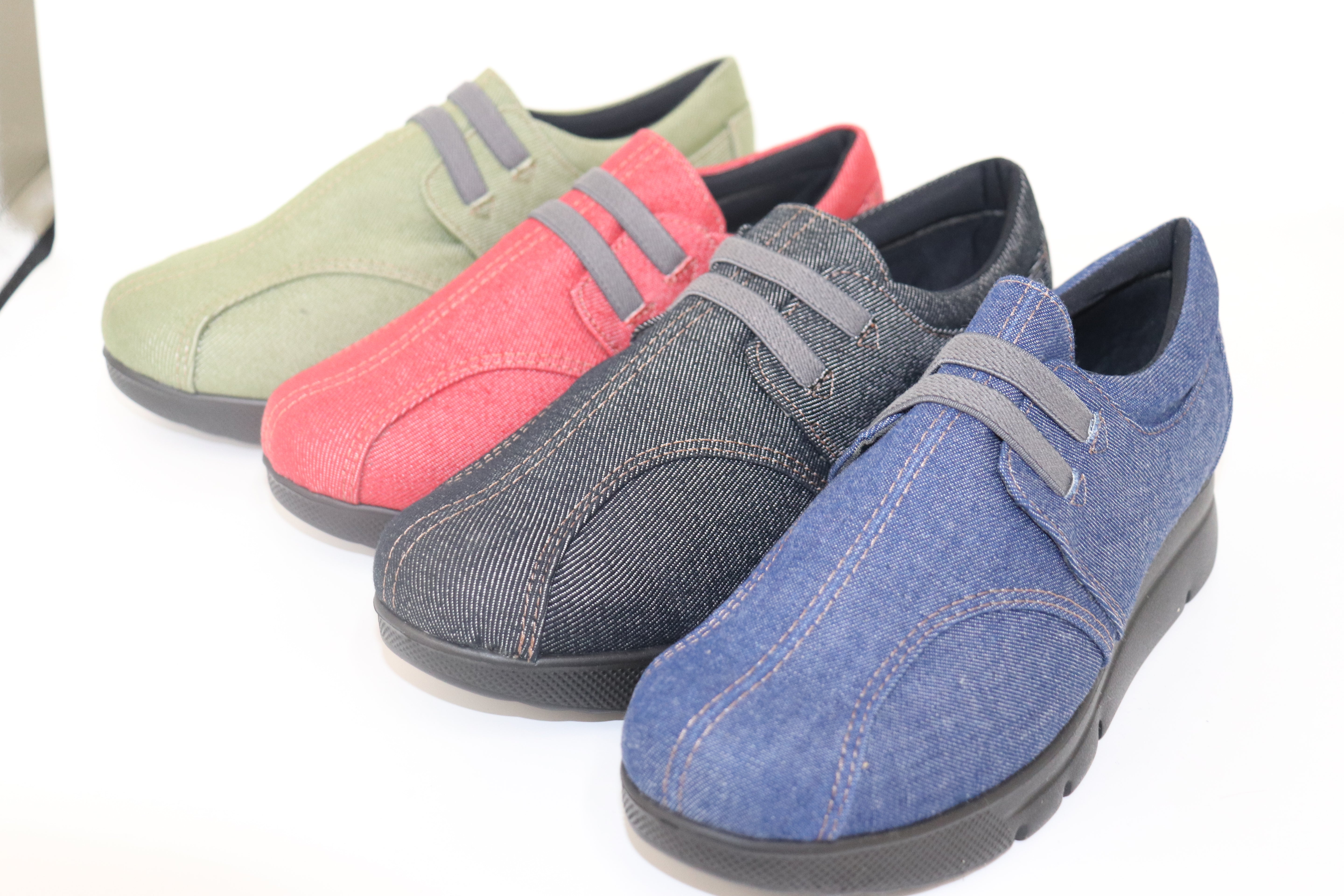 Walking Made in Japan Denim material Antibacterial and odor resistant Cushioning Easy to walk Lightweight Women&#39;s Easy to walk Rubber instep Thick sole 4E denim comfort slip-ons No.8525